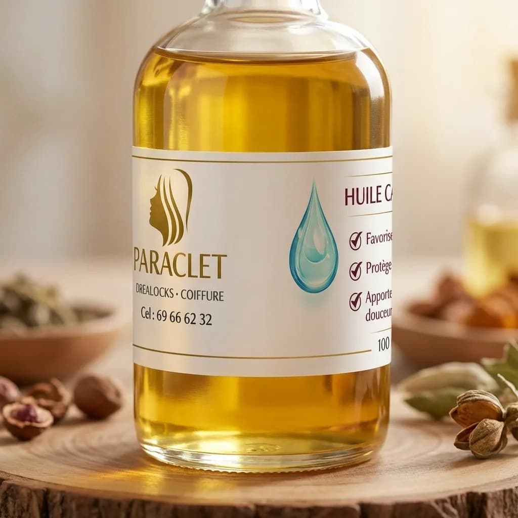 Paraclet Dreadlocks Coiffure — Packshot artisanal (close-up) — Huile capillaire