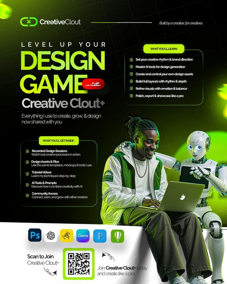 CreativeClout+ — Affiche promotionnelle — Formation IA & Design Graphique