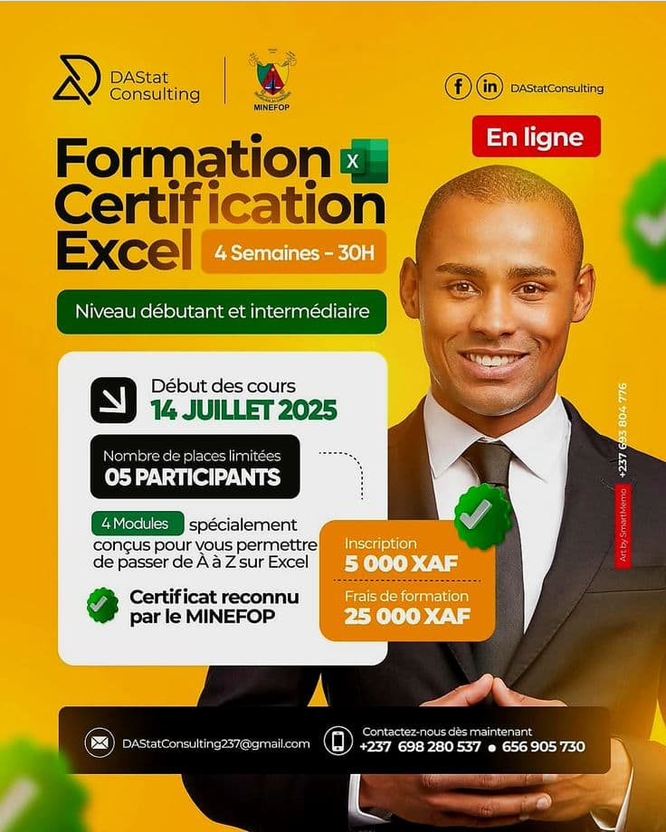 DAStat Consulting — Flyer formation — Excel certifiant en ligne