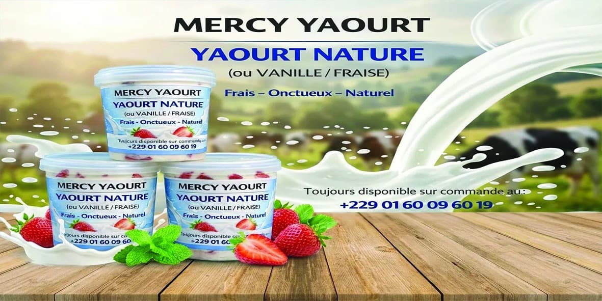 Mercy Yaourt — Bannière publicitaire — Gamme de yaourts