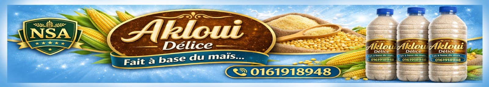 Akloui Délice — Bannière publicitaire — Boisson à base de maïs