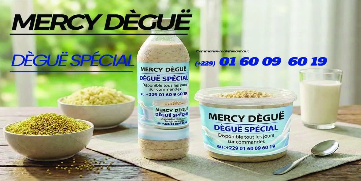 Mercy Dègue — Bannière publicitaire — Dègue spécial au mil